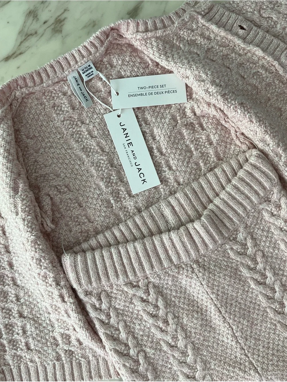 Janie and Jack Pale Pink Cable-Knit Cardigan & Pants Matching Set